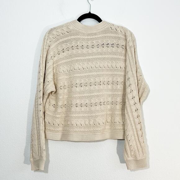 Coldwater Creek Cardigan Womens M Cable Knit Chunky Fall Crochet Boho Fisherman - Picture 3 of 6